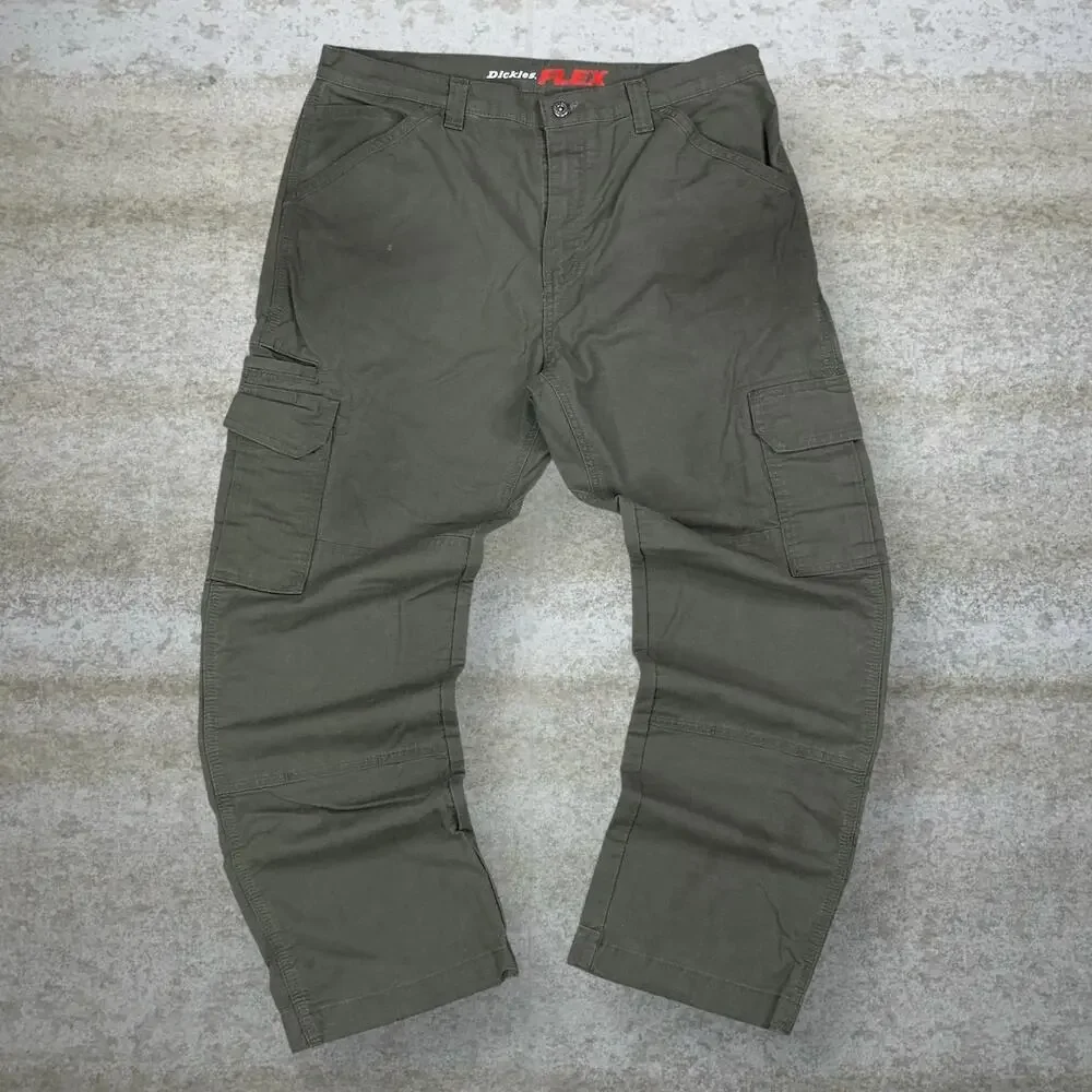 Vintage Y2K Dickies Cargo Pants 36x32 Baggy Wide Olive Green Cotton Dungarees